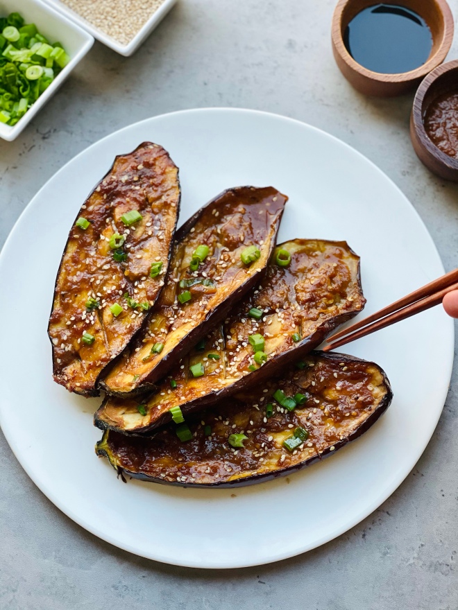 Miso glazed eggplant (nasu dengaku) – Burrata & Bhaturas